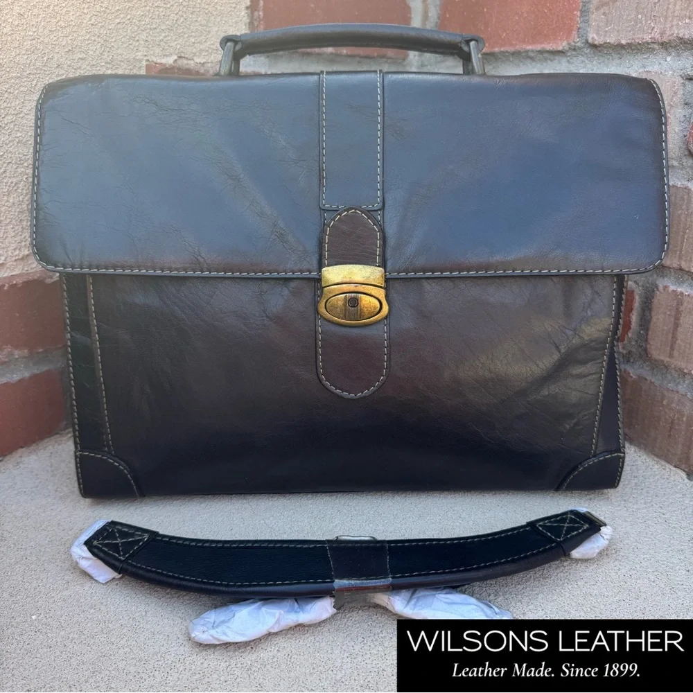 🆕Wilson's Leather Pelle Studio briefcase/laptop compatible in Vintage Black